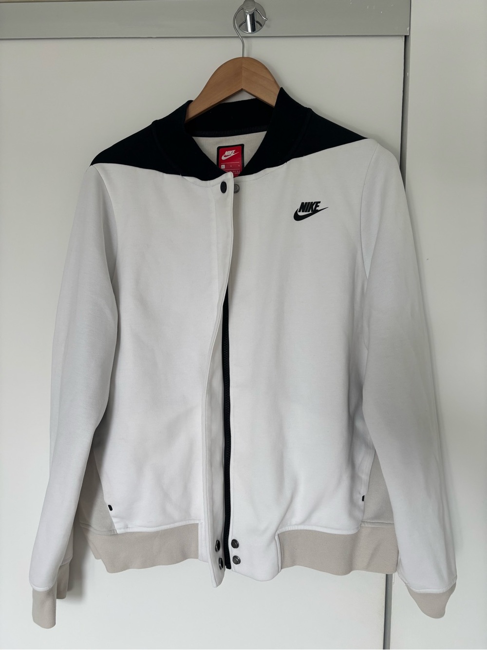 Nike Tech-fleece White / Black/ Beige Unisex Varsity Bomber - Picture 2 of 5